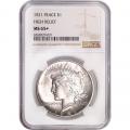 Certified Peace Silver Dollar 1921 MS65+ NGC