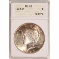 Certified Peace Silver Dollar 1923-D MS63 ANACS
