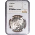 Certified Peace Silver Dollar 1923-S MS62 NGC