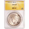 Certified Peace Silver Dollar 1924-S MS61 ANACS Toning Spots