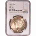 Certified Peace Silver Dollar 1924-S MS64 NGC Toned