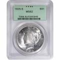Certified Peace Silver Dollar 1925-S MS62 PCGS