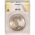 Certified Peace Silver Dollar 1926-D MS62 ANACS