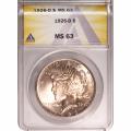 Certified Peace Silver Dollar 1926-D MS63 ANACS