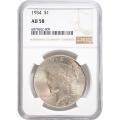 Certified Peace Silver Dollar 1934 AU58 NGC