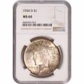 Certified Peace Silver Dollar 1934-D MS64 NGC Toned