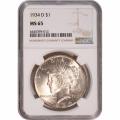 Certified Peace Silver Dollar 1934-D MS65 NGC
