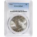 Certified Peace Silver Dollar 1934 MS63 PCGS