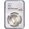 Certified Peace Silver Dollar 1934 MS64 NGC