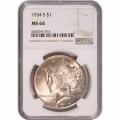 Certified Peace Silver Dollar 1934-S MS64 NGC