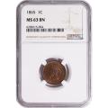 Certified Indian Head Cent 1865 MS63BN NGC