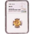 Certified $2.5 Gold Liberty 1902 MS65 NGC