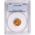 Certified $2.5 Gold Indian 1913 MS61 PCGS