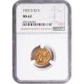 Certified $2.5 Gold Indian 1925-D MS62 NGC