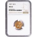 Certified $2.5 Gold Indian 1927 MS62 NGC