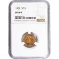 Certified $2.5 Gold Indian 1927 MS64 NGC