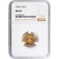 Certified $2.5 Gold Indian 1929 MS64 NGC