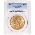 Certified $20 Gold Liberty 1873 Open 3 MS61 PCGS