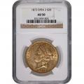 Certified US Gold $20 Liberty 1873 Open 3 AU50 NGC