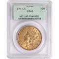Certified $20 Gold Liberty 1874-CC XF45 PCGS