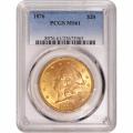 Certified US Gold $20 Liberty 1876 MS61 PCGS
