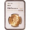 Certified US Gold $20 Liberty 1893 MS63 NGC