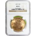 Certified $20 Gold Liberty 1899 MS63 NGC