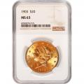 Certified US Gold $20 Liberty 1903 MS63 NGC 