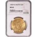 Certified $20 Gold St. Gaudens 1908 No Motto MS62 NGC