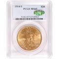Certified $20 Gold St. Gaudens 1914-S MS65 PCGS CAC