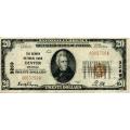 1929 $20 National Bank Note Denver CO Charter #3269 Fine