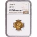 Certified $3 Gold Liberty 1855 AU58 NGC