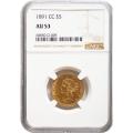 Certified $5 Gold Liberty 1891-CC AU53 NGC