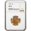 Certified $5 Gold Liberty 1899 MS62 NGC