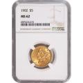 Certified $5 Gold Liberty 1902 MS62 NGC