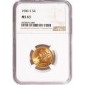 Certified $5 Gold Liberty 1903-S MS63 NGC