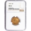 Certified $5 Gold Indian 1910 MS61 NGC