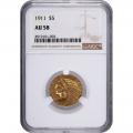 Certified $5 Gold Indian 1911 AU58 NGC