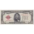 1928A $5 United States Note Red Seal VG-F