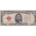 1928C $5 United States Note Red Seal VG-F