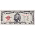 1928E $5 United States Note Red Seal UNC