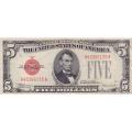 1928E $5 United States Note Red Seal VF-XF