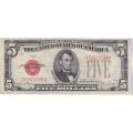 1928F $5 United States Note Red Seal VG-F