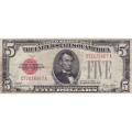 1928 $5 United States Note Red Seal VF