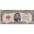 1928 $5 United States Note Red Seal VG-F
