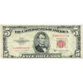 1953 Series $5 Red Seal Note VG