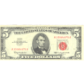 1963 $5 red seal legal tender note XF-AU