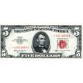 1963 $5 STAR United States Note Red Seal VF-XF