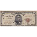 1929 $5 Federal Reserve Note F-VF Boston MA