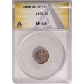 Certified Seated Half Dime 1858 EF45 ANACS